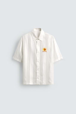 CAMISA JACQUARD RAYAS BORDADO / Blanco - Zara фото 7