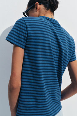 CAMISETA RAYAS ALGOD?N Y LINO / Azul / ?ndigo