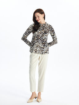 Beli Lastikli D?z Keten Kar???ml? Kad?n Pantolon