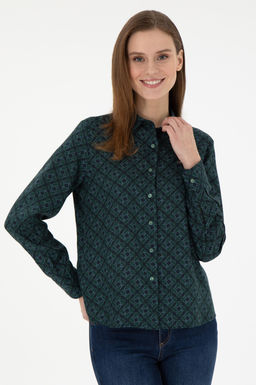 Женская темно-зеленая рубашка с длинным рукавом Неожиданная скидка в корзине