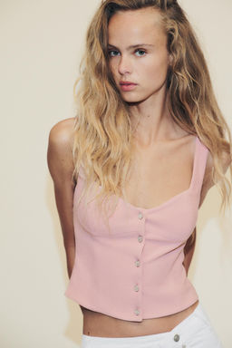 CREPE TOP WITH GEM BUTTONS - Zara фото 2