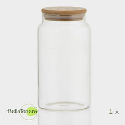 Банка для сыпучих Bella Tenero Эко, 1 л, 9.518 см, с бамбуковой крышкой, стекло, прозрачная