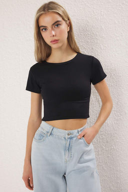 Trendyolmilla Premium Siyah-Ekru 2li Paket Crop Viskoz/Yumusak Kumas Esnek Orme Bluz TWOSS23BZ00108 фото 11