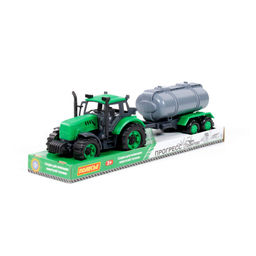 Трактор Прогресс с прицепом-цистерной инерционный (зелёный) (в лотке)