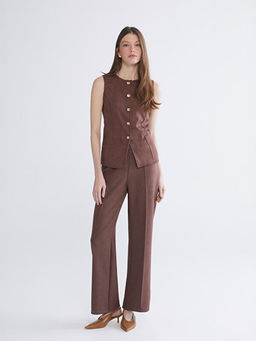 Bisiklet Yaka Kad?n S?et G?r?n?ml? Klasik Yelek