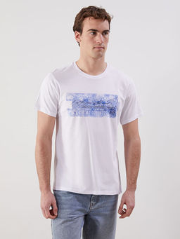 Bisiklet Yaka K?sa Kollu Bask?l? Penye Erkek Ti??rt