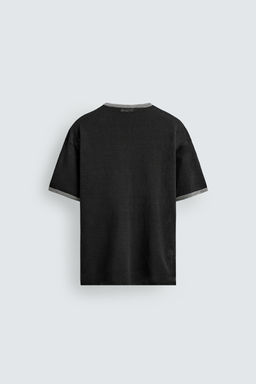 CAMISETA PUNTO MEZCLA LINO CONTRASTE / Negro