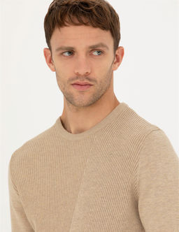 Bej Slim Fit Bisiklet Yaka Triko Kazak - Pierre cardin фото 2