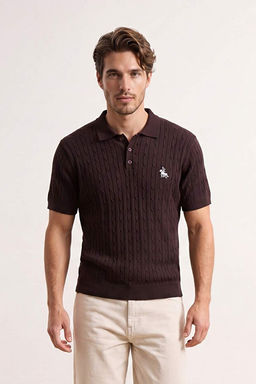 Kahverengi Regular/Normal Kesim Nak__l_ Dokulu Triko Polo Yaka T-shirt TMNAW27PO00004 - Trendyolmilla фото 2
