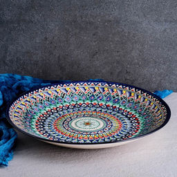 Ляган узбекский Риштанская керамика «Узоры» для плова, d=42 см, синий МИКС