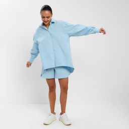 Костюм женский (рубашка, шорты) MINAKU: Oversize, голубой, размер 44