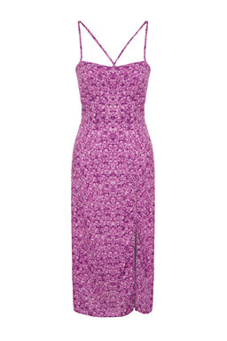 Lila Cicek Desenli Duz Kesim S?rt Detayl? Dokuma Elbise TWOSS23EL02295 - Trendyolmilla фото 6