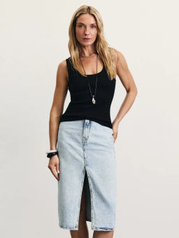 Джинсовая юбка миди с разрезом спереди / Zarina