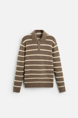 TEXTURED STRIPED KNIT POLO SWEATER - Zara фото 6