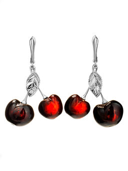 Оригинальные серьги из вишнёвого янтаря Вишенка