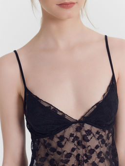 Комплект женский кружевной черный (топ и шорты)