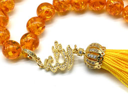 Четки 33 бусины "Иероглиф" из янтаря шарик 10мм цв.медовый, 34см