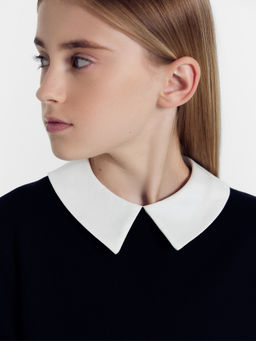 Платье черное с белым воротником и вставкой в рукавах для девочек - Mark formelle фото 6