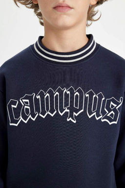 Толстовка оверсайз с круглым вырезом и принтом для мальчиков - Defacto фото 5