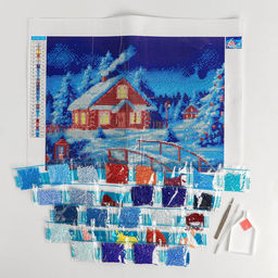 Алмазная мозаика на новый год с полным заполнением на холсте «Рождественский вечер», 30×40 см, набор для творчества.