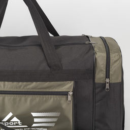 Сумка дорожная на молнии, 3 наружных кармана, длинный ремень, цвет чёрный/хаки