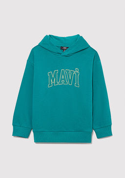 Mavi Logo Bask?l? Kapusonlu Yesil Sweatshirt