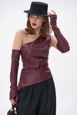 Кожаный топ с рукавами Рикси (бордовый)