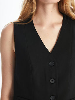 Kad?n V Yaka D?z Klasik Yelek