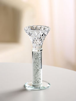 Стеклянный подсвечник на 1 свечу Тюльпан с белыми шариками, прозрачный, 14?6?6 см