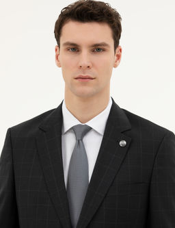 Siyah Slim Fit %100 Y_n Ekose Tak_m Elbise