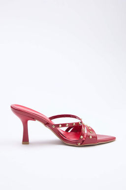 K?rm?z? Trok Detayl? 7,5 cm Kad?n Topuklu Ayakkab? TAKSS26TO00069