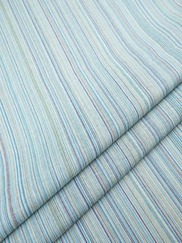 Полулен пестротканый "Бирюзово-голубой меланж - полоска", СОРТ2, ш.1.5м, лен-50%, хлопок-50%, 150гр/м.кв