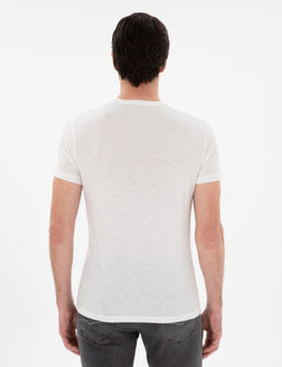 Beyaz Slim Fit Bisiklet Yaka Desenli T-shirt