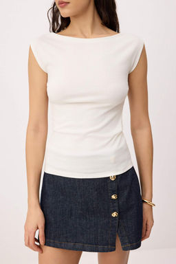 Ekru Duz Fitted Kay?k Yaka Kolsuz Premium Yumusak Orme Bluz TWOSS26BZ00712 - Trendyolmilla фото 3