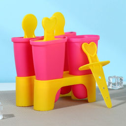 Форма для мороженого Доляна Симпл, 4 ячейки, пластик, розовая, жёлтая