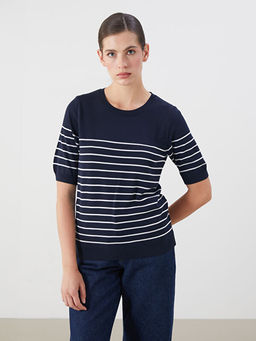 Bisiklet Yaka ?izgili Kad?n Triko Kazak