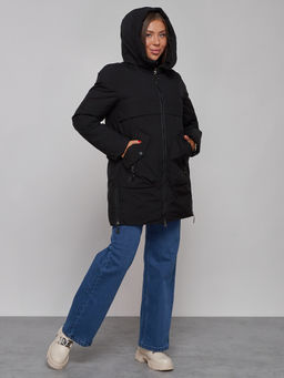 Зимняя женская куртка молодежная с капюшоном черного цвета 58622Ch - RoccaManer фото 9
