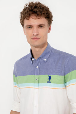 Мужская синяя рубашка с длинным рукавом