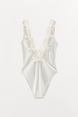 SATIN BODYSUIT WITH EMBROIDERY AND LACE - Zara фото 8