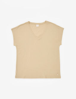 Bej Regular Fit V Yaka Basic Ti__rt