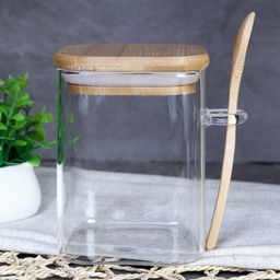 Банка квадратная бамбуковая крышка с ложкой d-80/100 450 мл / LCKW2914 /уп 100/ - Галеонтрейд фото 2