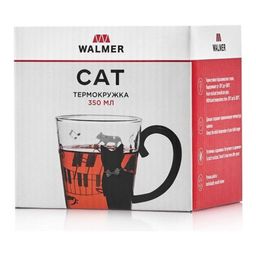 Кружка стеклянная с рисунком Черный кот Walmer Cat, 0.35 л, цвет прозрачный  фото 9