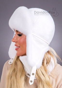 Ушанка норка трикотаж белая - Davidovfox фото 3