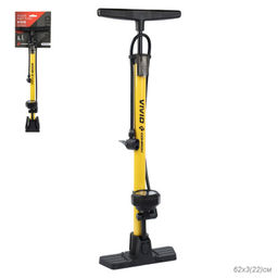 Насос напольный с манометром COMIRON VIVID, стальной цилиндр, складные ножки, съемная ручка, Presta-Schrader, 8,3 бар, вес 830гр. /уп 20