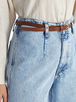 Beli Kemerli Wideleg Kad?n Jean Pantolon