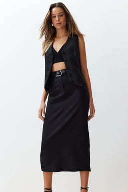 Siyah Bel Detayl? Kalem Duz Kesim Midi Boy Dokuma Etek TWOSS24ET00129 - Trendyolmilla фото 2