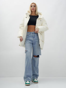 Куртка летучая мышь женская с капюшоном зимняя бежевого цвета 9617B - Mtforce фото 17