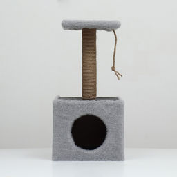 Домик для животных, с когтеточкой и полкой, джут, 32×32×64 см, серый