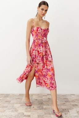 Trendyolmilla Cok Renkli A-Kesim Gul Detayl? Dokuma Elbise TPRSS24EL00098  фото 3