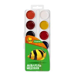Краска акварель Лео Ярко медовые, без кисти (классическая) в пластиковой упаковке с европодвесом LBW-0112 12 цв